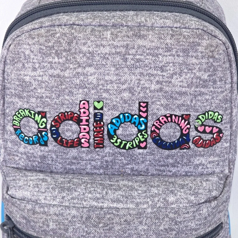 adidas Santiago‎ 2 Insulated Lunch Bag Gray Three Stripe Brand Full Zip Colorful